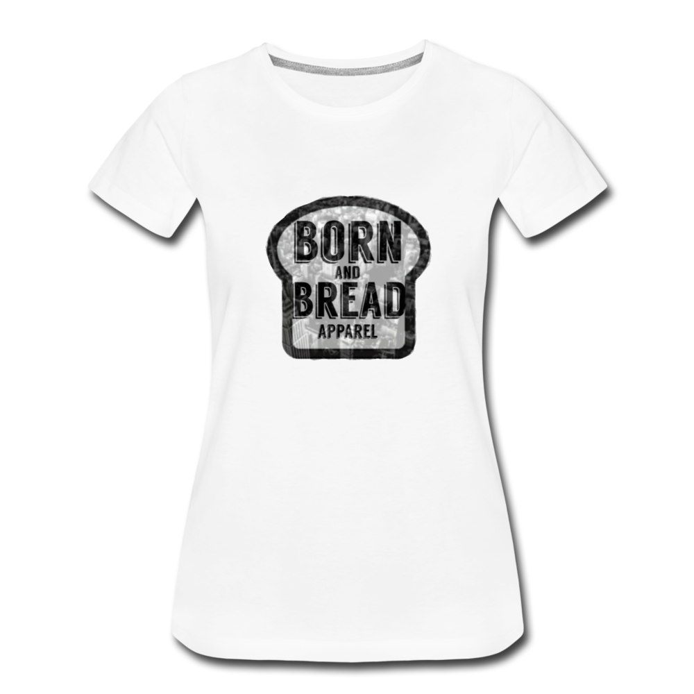 Women’s Premium T-Shirt with Born and Bread Apparel logo in front - white