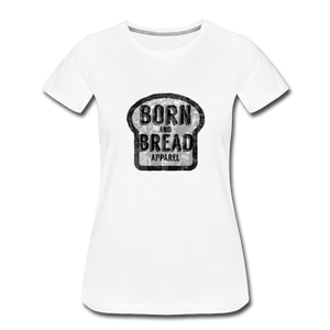 Women’s Premium T-Shirt with Born and Bread Apparel logo in front - white