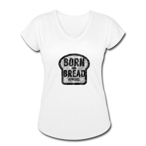 Women's Tri-Blend V-Neck T-Shirt with Born and Bread logo in front - white