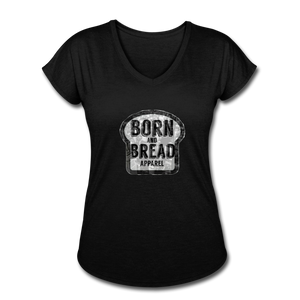 Women's Tri-Blend V-Neck T-Shirt with Born and Bread logo in front - black