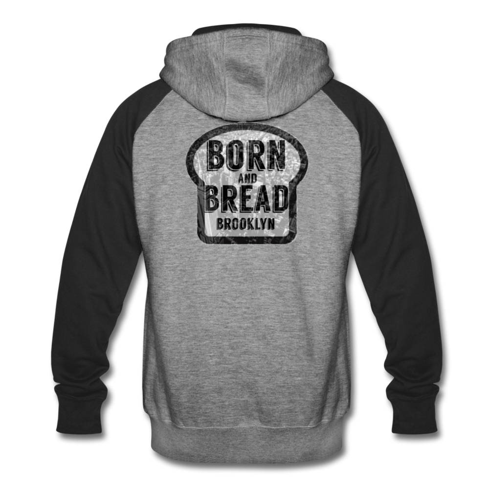 Colorblock Hoodie with "Born and Bread Brooklyn" in front and logo on the back - heather gray/black