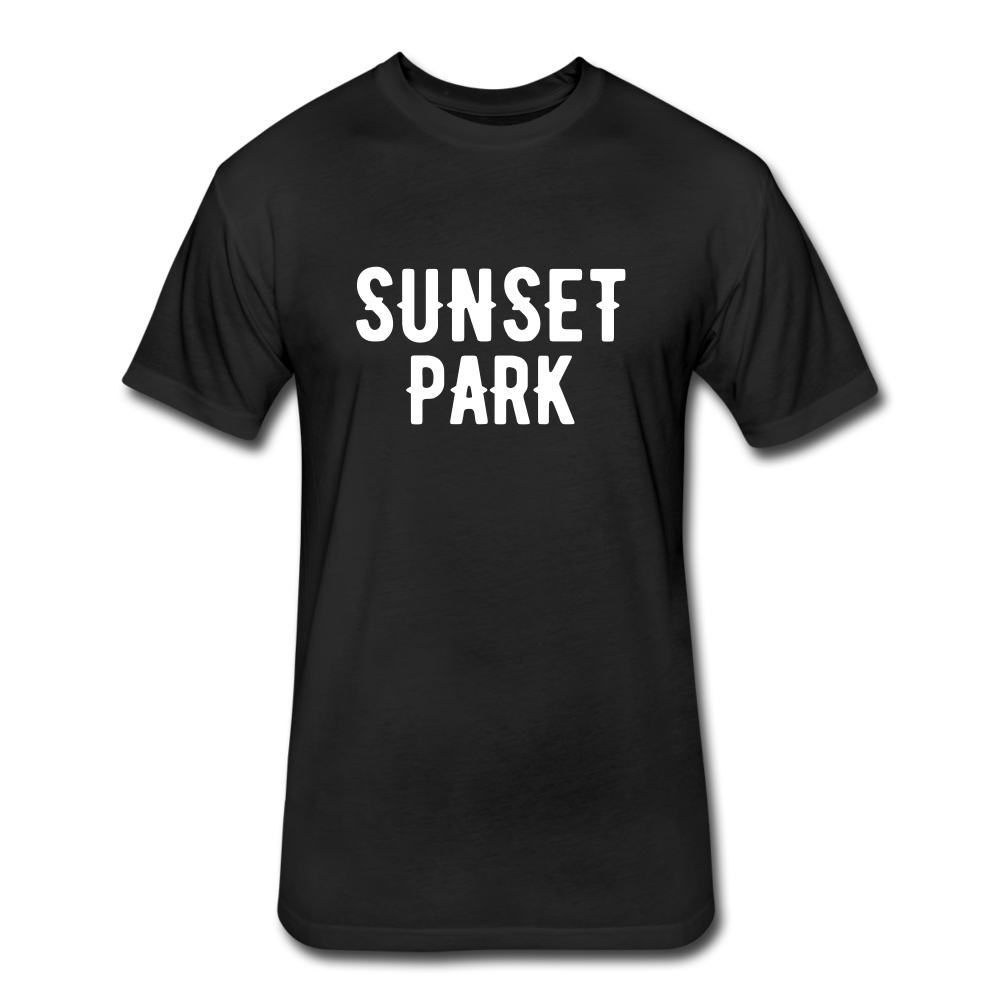 Fitted Cotton/Poly T-Shirt by Next Level with "Sunset Park" in front and logo on the back - black
