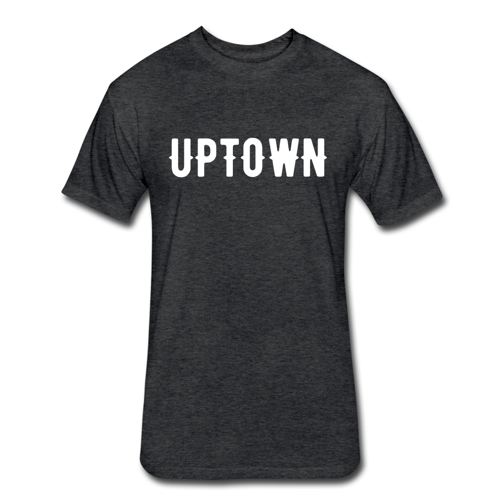 Fitted Cotton/Poly T-Shirt by Next Level with "Uptown" in front and logo on the back - heather black