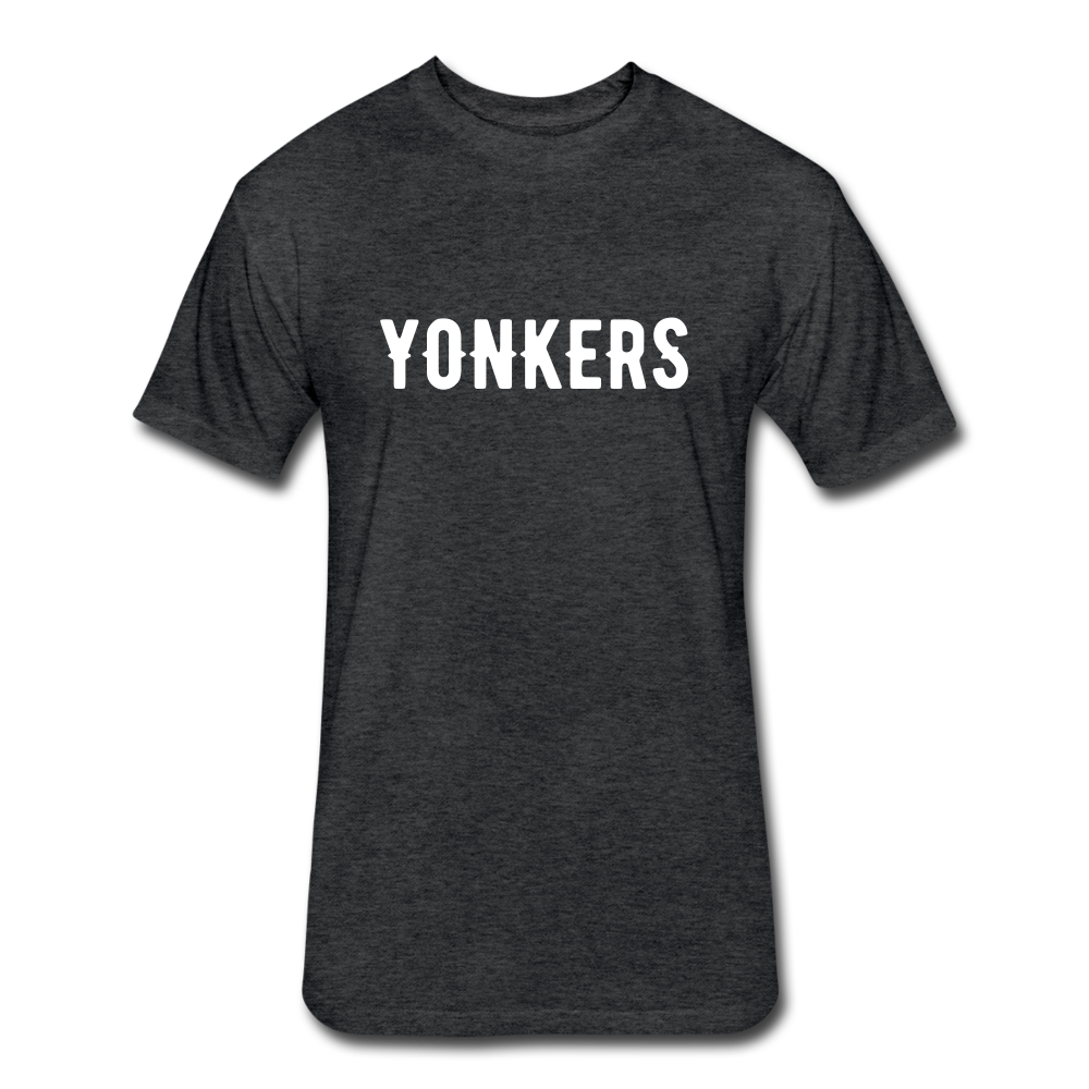Fitted Cotton/Poly T-Shirt by Next Level with "Yonkers" in front and logo on the back - heather black