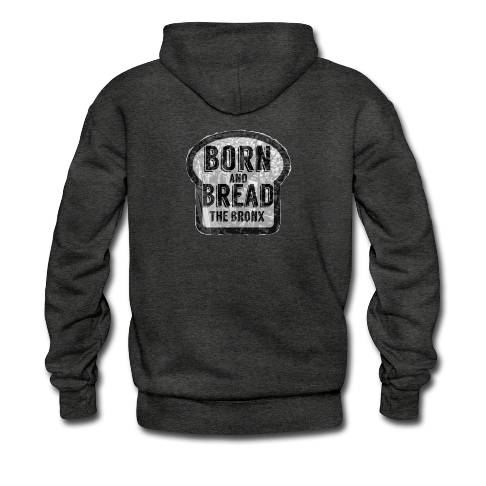 Men’s Premium Hoodie with "The Bronx Born and Bread" in front and logo on the back - charcoal gray