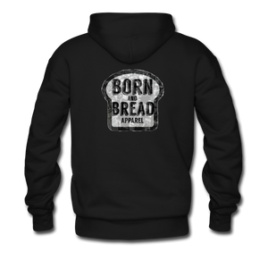 Men’s Premium Hoodie with "Sunset Park" in front and Born and Bread Apparel logo on the back - black