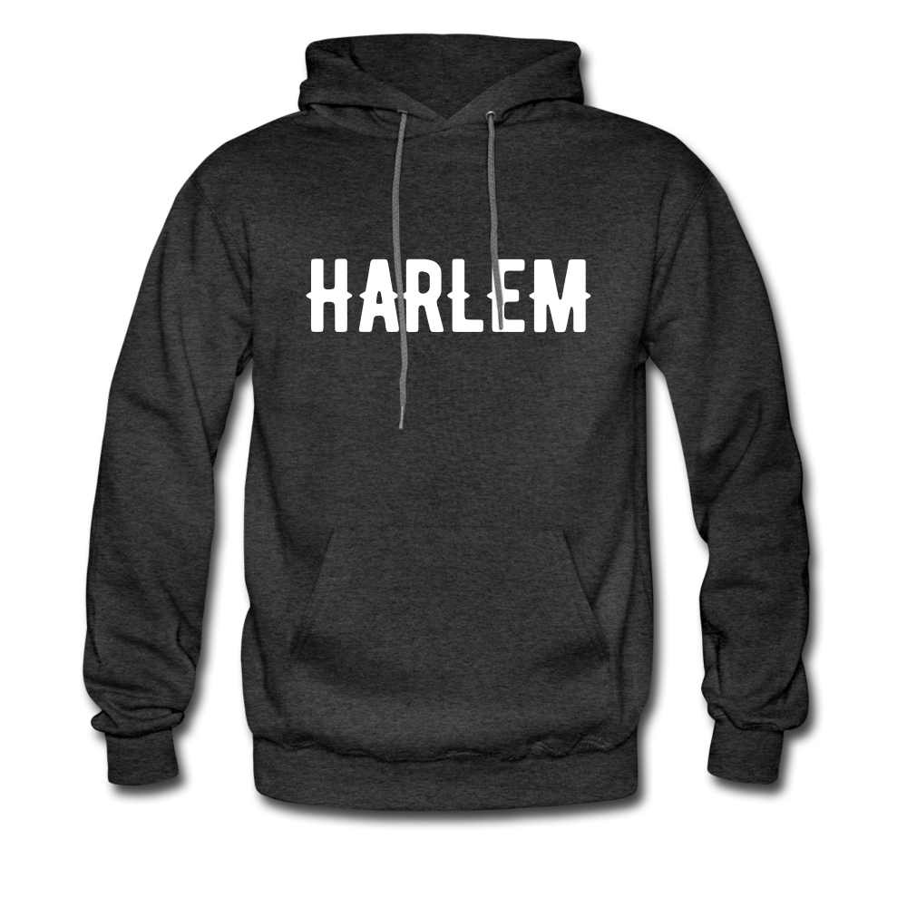 Men's Hoodie with "HARLEM" in front and Born and Bread Apparel logo on the back - charcoal gray