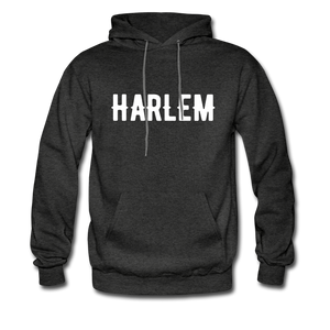 Men's Hoodie with "HARLEM" in front and Born and Bread Apparel logo on the back - charcoal gray