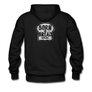 Men's Hoodie with "East New York" in front and Born and Bread Apparel logo on the back - black