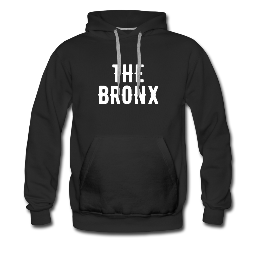 Exclusive Men’s Premium Hoodie with "The Bronx" in front and Born and Bread Bronx logo on the back - black
