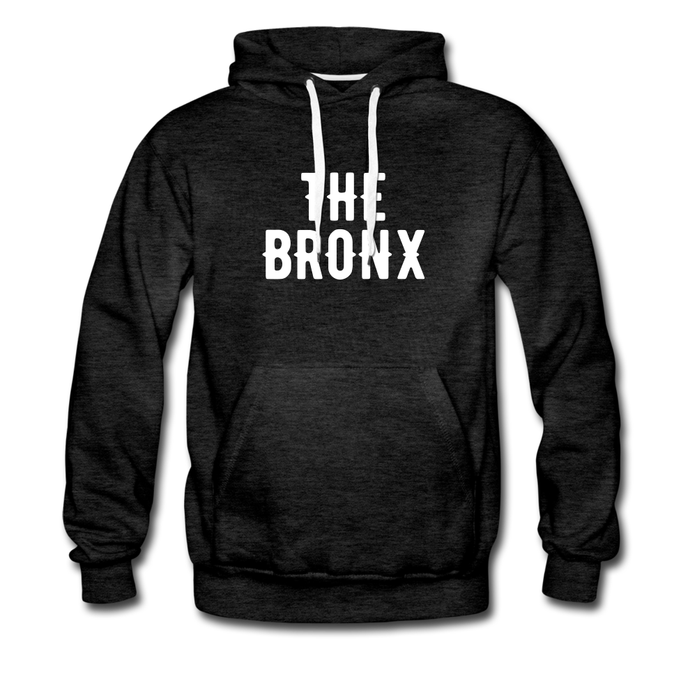 Exclusive Men’s Premium Hoodie with "The Bronx" in front and Born and Bread Bronx logo on the back - charcoal gray