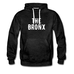 Exclusive Men’s Premium Hoodie with "The Bronx" in front and Born and Bread Bronx logo on the back - charcoal gray