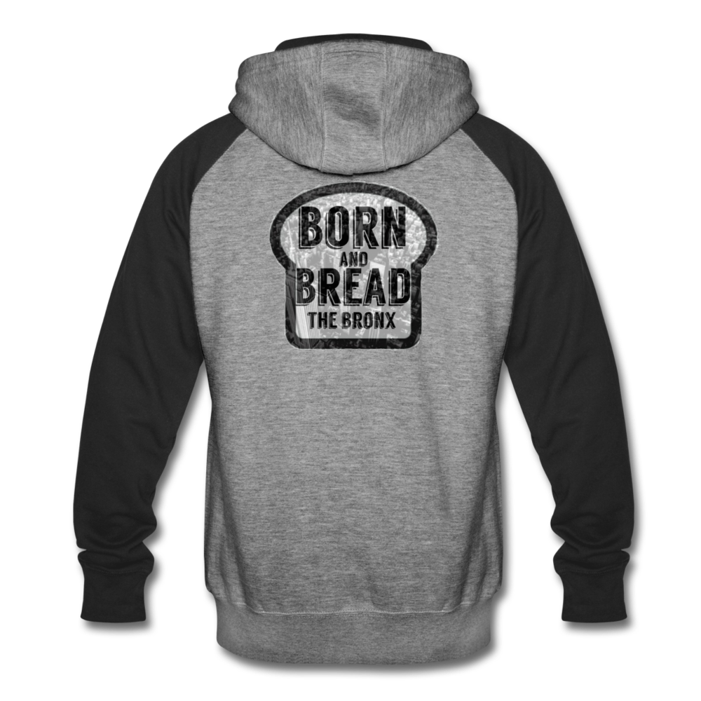 Colorblock Hoodie with "Born and Bread The Bronx" in front and logo on the back - heather gray/black