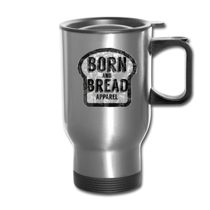 Travel Mug with Born and Bread Apparel logo(city background) - silver
