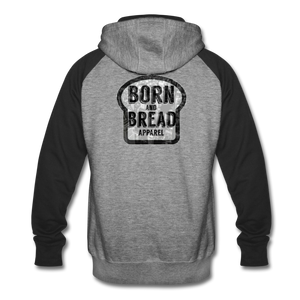 Unisex Colorblock Hoodie with Born and Bread Apparel logo on the back - heather gray/black
