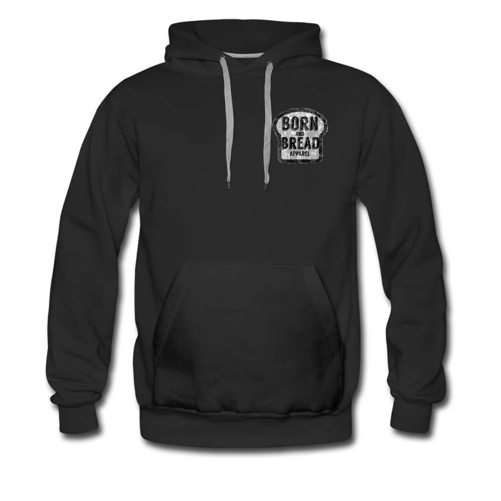 Men’s Premium Hoodie with Born and Bread Apparel logo chest (left side) - black