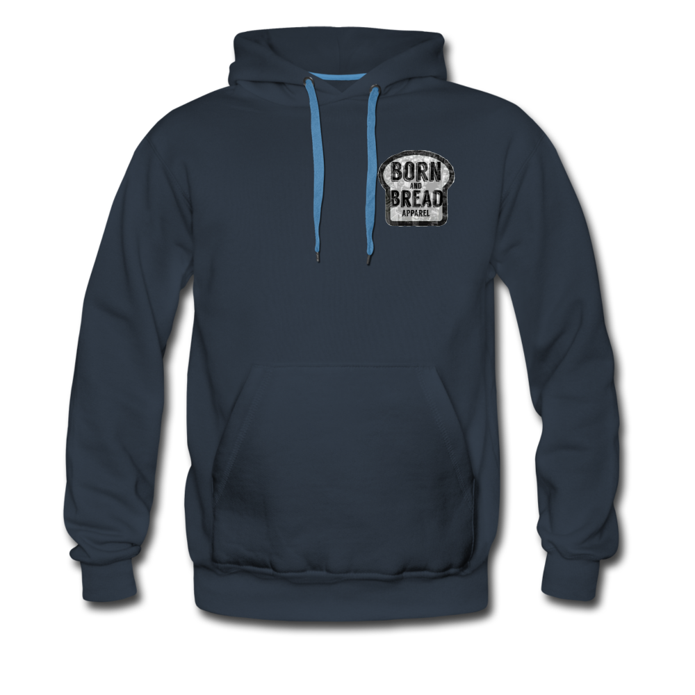 Men’s Premium Hoodie with Born and Bread Apparel logo chest (left side) - navy
