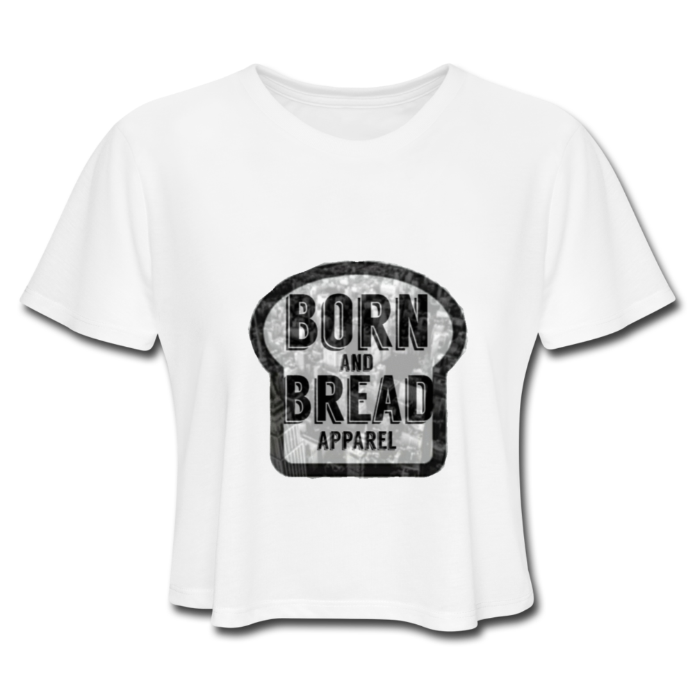 Women's Cropped T-Shirt with Born and Bread Apparel logo in front - white