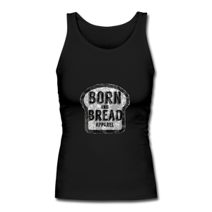 Women's Longer Length Fitted Tank with Born and Bread logo in front - black