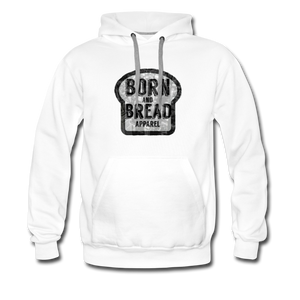Men’s Premium Hoodie with Born and Bread Apparel logo in front - white