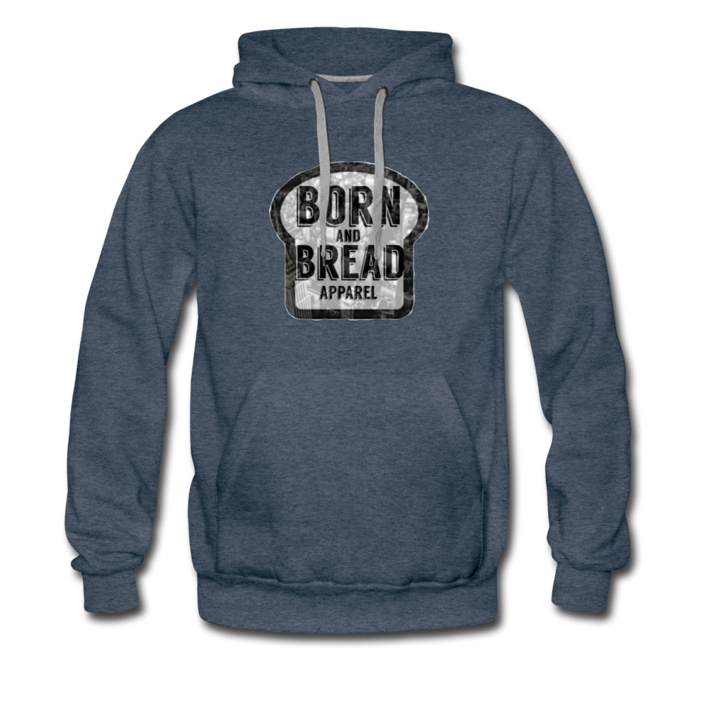 Men’s Premium Hoodie with Born and Bread Apparel logo in front - heather denim