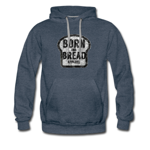 Men’s Premium Hoodie with Born and Bread Apparel logo in front - heather denim