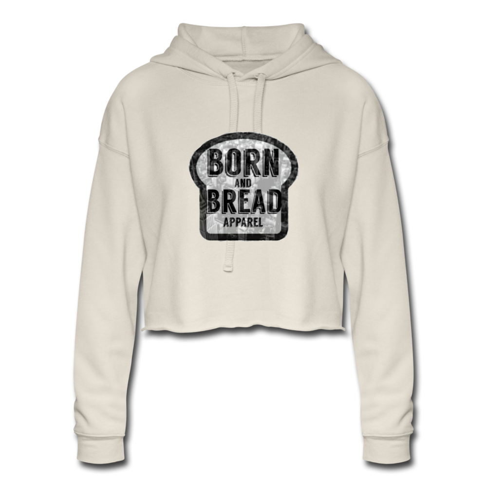 Women's Cropped Hoodie with Born and Bread Apparel logo in front - dust