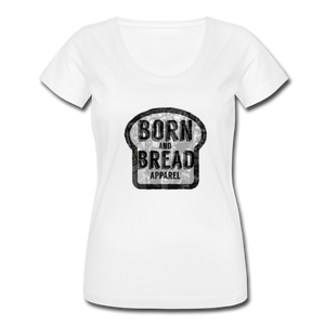 Women's Scoop Neck T-Shirt with Born and Bread Apparel logo in front - white