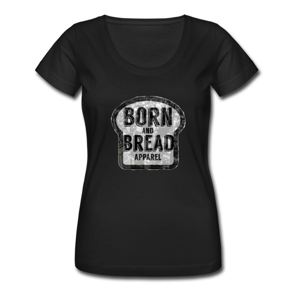 Women's Scoop Neck T-Shirt with Born and Bread Apparel logo in front - black