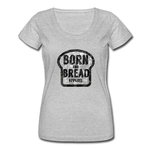 Women's Scoop Neck T-Shirt with Born and Bread Apparel logo in front - heather gray