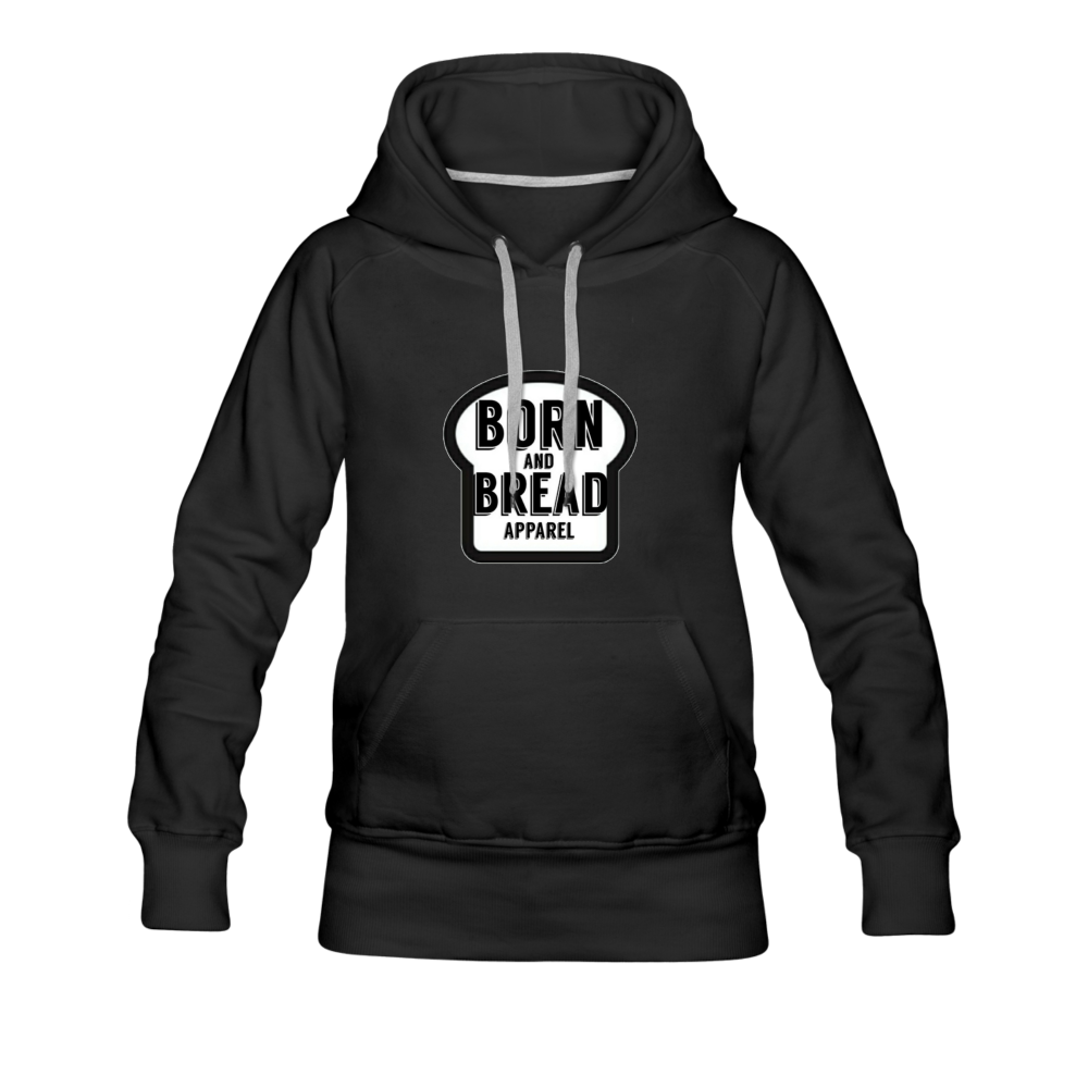Women’s Premium Hoodie with Born and Bread Apparel logo in front - black