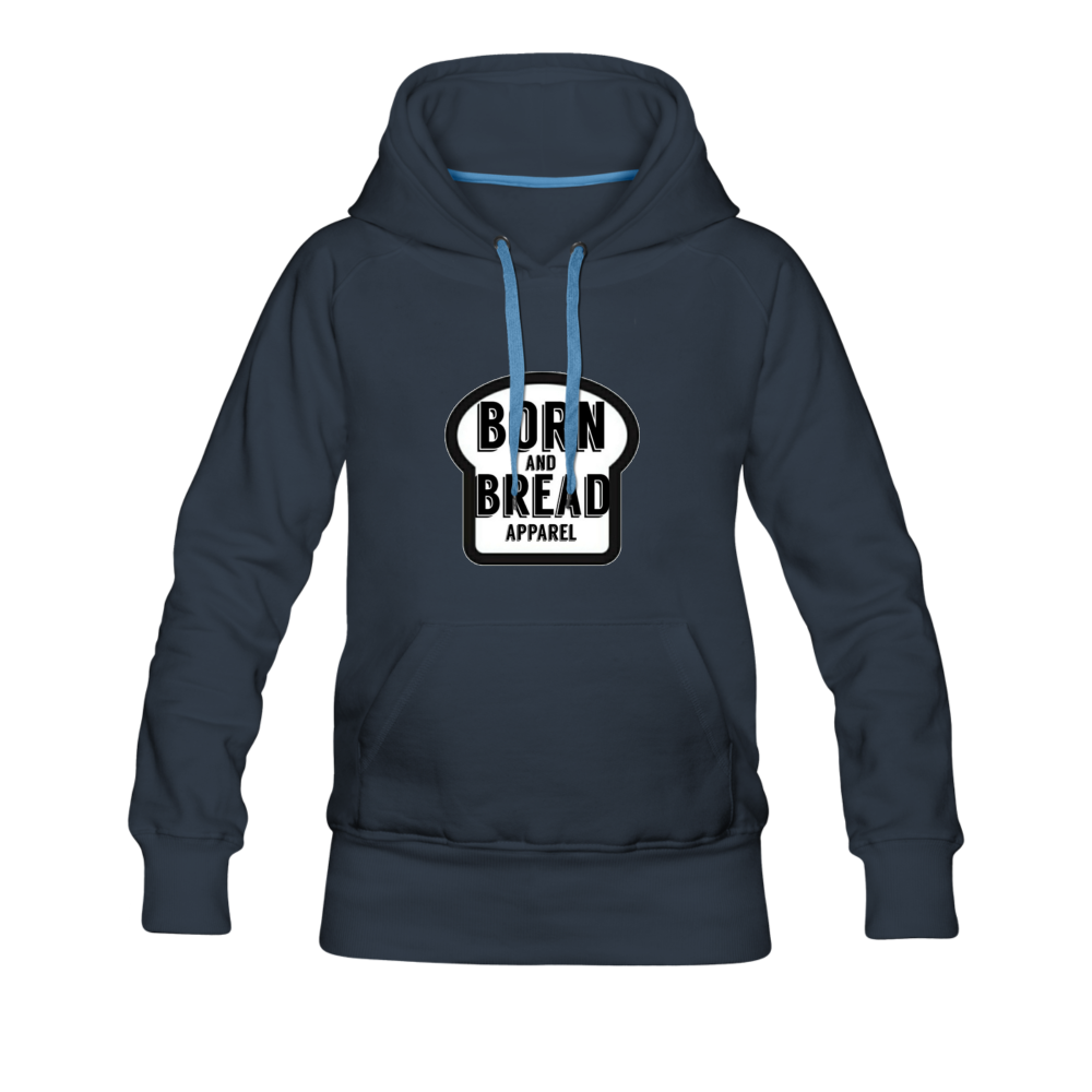 Women’s Premium Hoodie with Born and Bread Apparel logo in front - navy