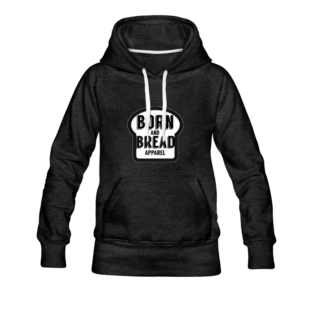 Women’s Premium Hoodie with Born and Bread Apparel logo in front - charcoal gray