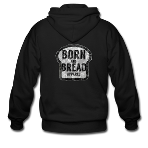 Men's Zip Hoodie with Born and Bread Apparel logo on the back - black