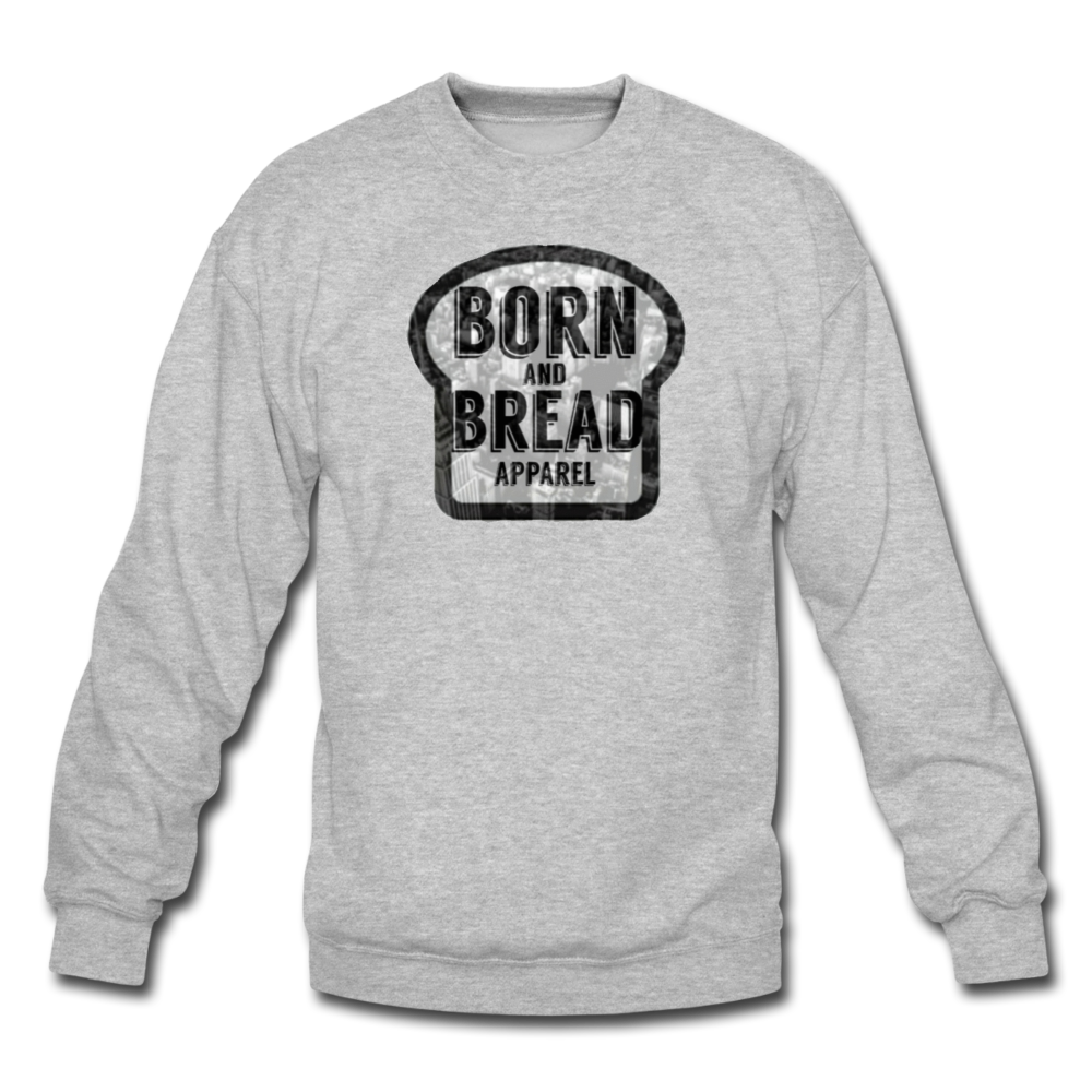 Unisex Crewneck Sweatshirt with Born and Bread Apparel logo in front - heather gray