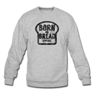 Unisex Crewneck Sweatshirt with Born and Bread Apparel logo in front - heather gray