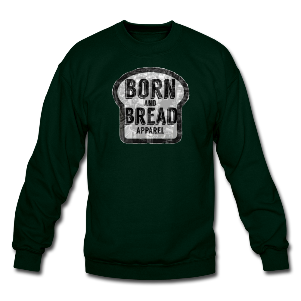 Unisex Crewneck Sweatshirt with Born and Bread Apparel logo in front - forest green