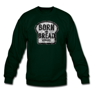 Unisex Crewneck Sweatshirt with Born and Bread Apparel logo in front - forest green