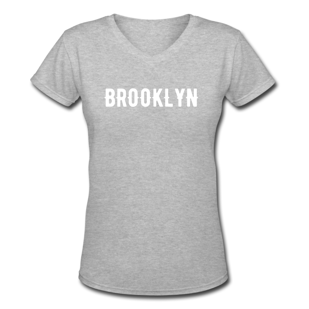 Women's V-Neck T-Shirt with "Brooklyn" in front and logo on the back - gray