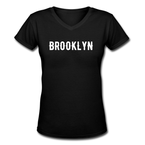 Women's V-Neck T-Shirt with "Brooklyn" in front and logo on the back - black