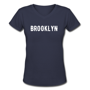 Women's V-Neck T-Shirt with "Brooklyn" in front and logo on the back - navy