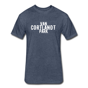 Fitted Cotton/Poly T-Shirt by Next Level with "Van Cortlandt Park" in front and logo on the back - heather navy