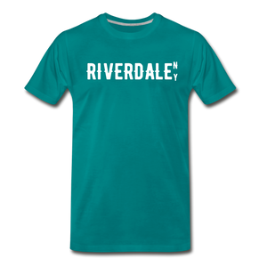 Men's Premium T-Shirt with "RiverdaleNY" in front and logo on the back - teal