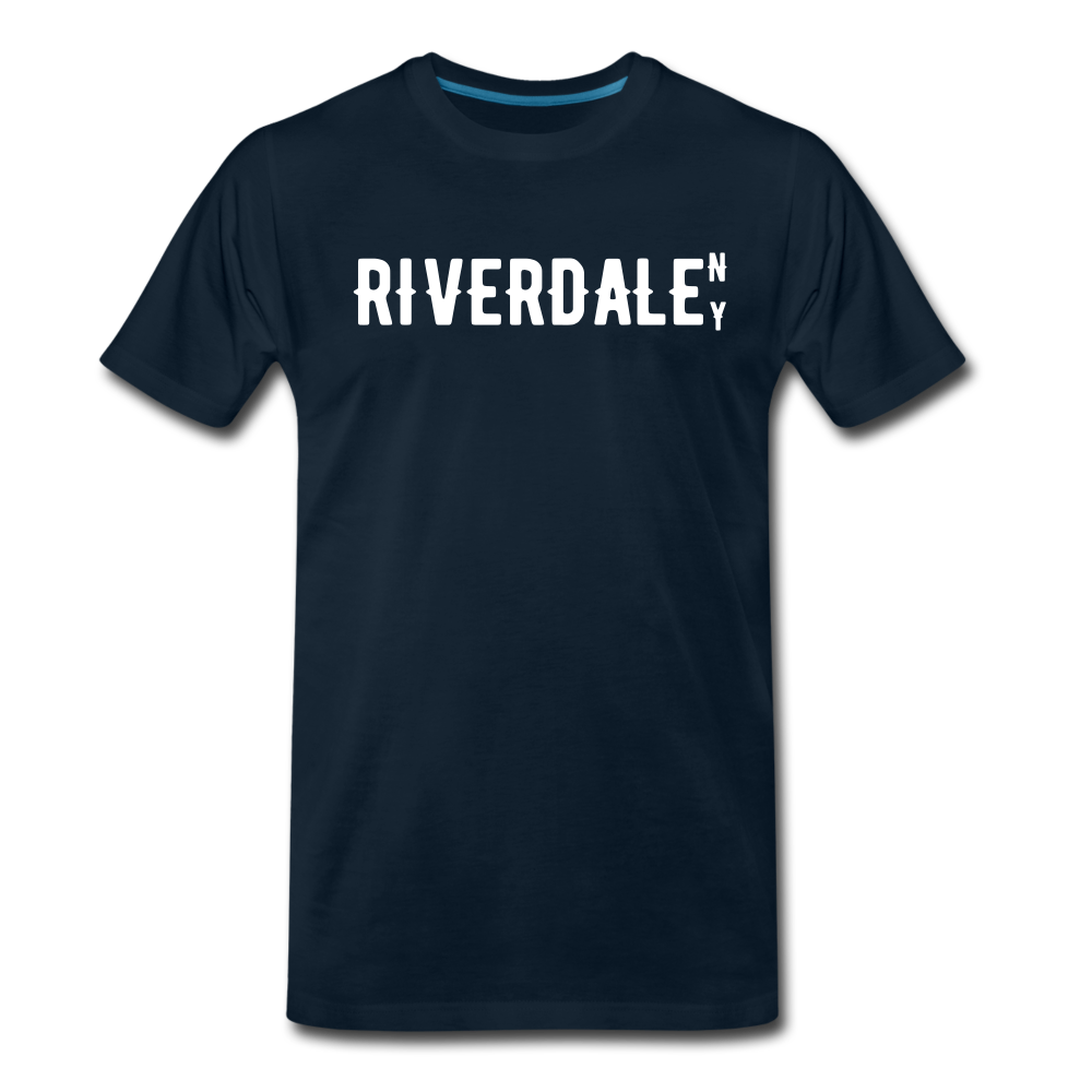 Men's Premium T-Shirt with "RiverdaleNY" in front and logo on the back - deep navy