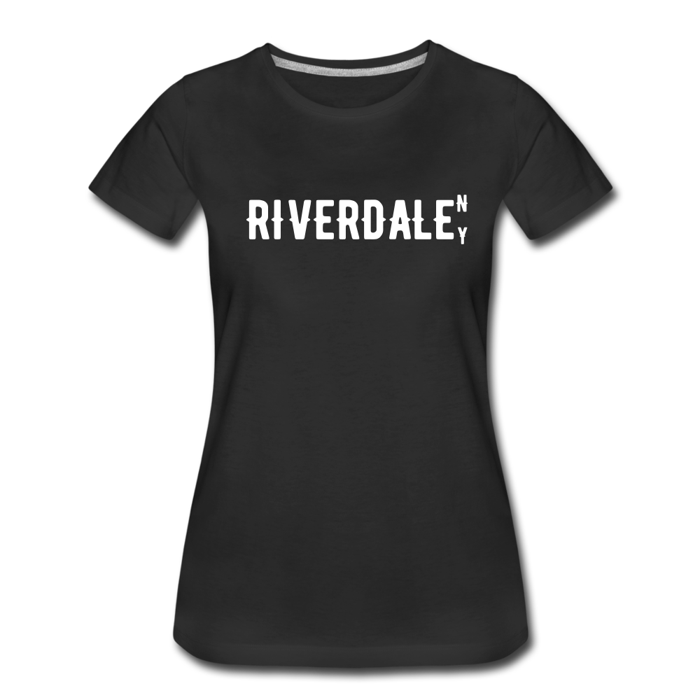 Women’s Premium T-Shirt with "RiverdaleNY" in front and logo on the back - black