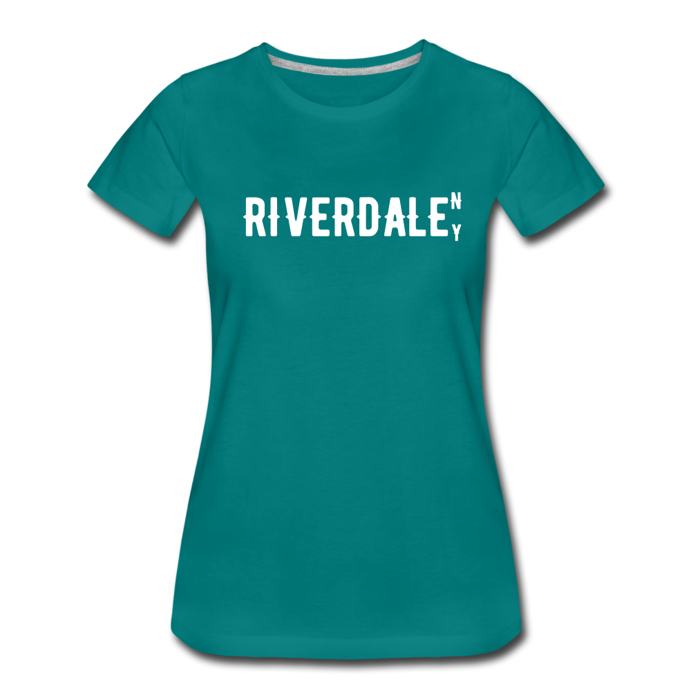 Women’s Premium T-Shirt with "RiverdaleNY" in front and logo on the back - teal