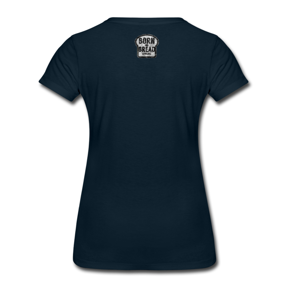 Women’s Premium T-Shirt with "RiverdaleNY" in front and logo on the back - deep navy