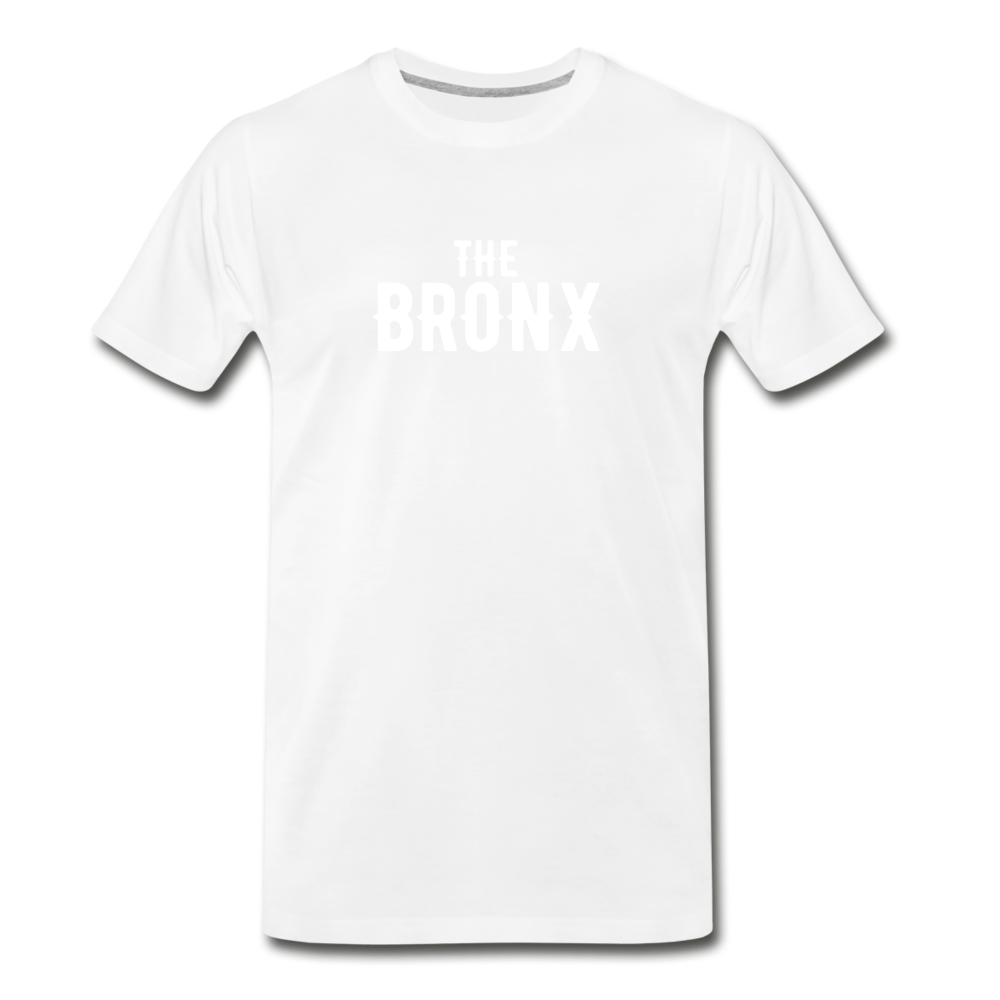Men's Premium T-Shirt with "The Bronx" in front and logo on the back - white
