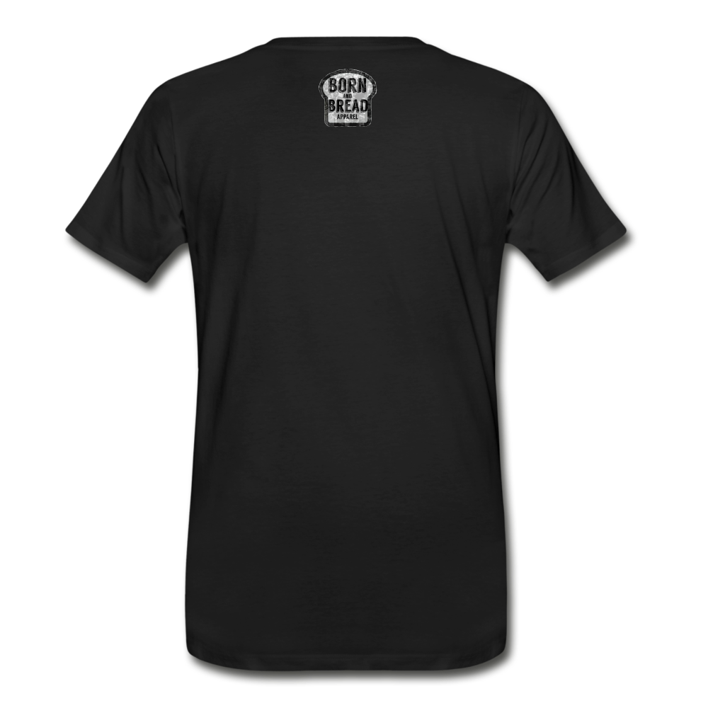 Men's Premium T-Shirt with "The Bronx" in front and logo on the back - black