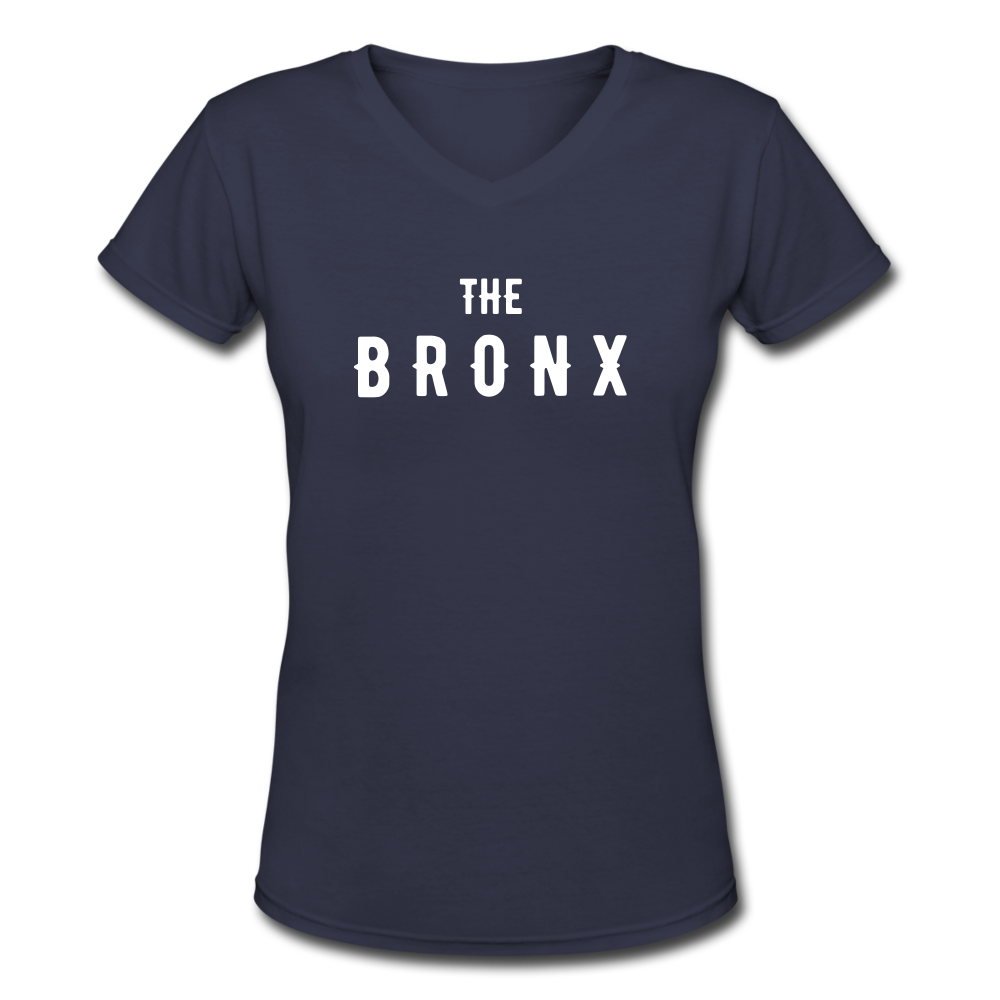 Women's V-Neck T-Shirt with "The Bronx" in front and logo on the back - navy